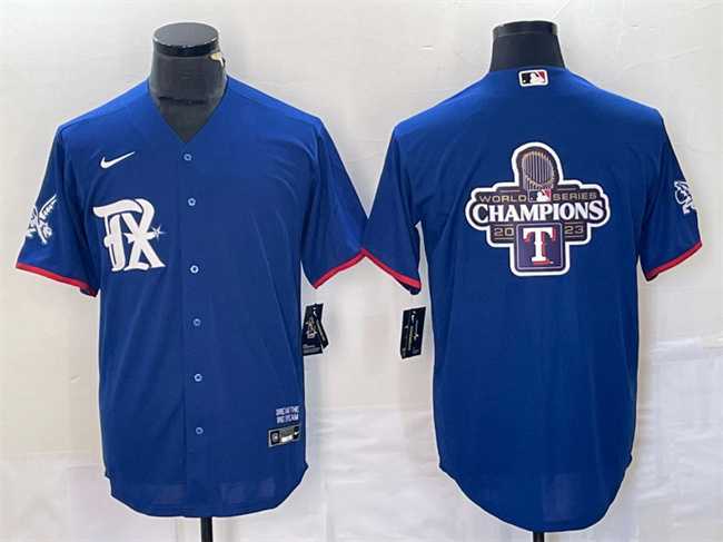 Men's Texas Rangers Royal 2023 World Series Champions Big Logo Cool Base Stitched Baseball Jerseys